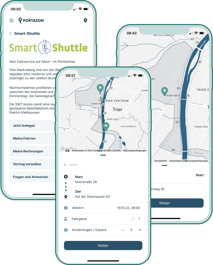 Screenshots - Buchung Smart-Shuttle Trier - Portazon-App