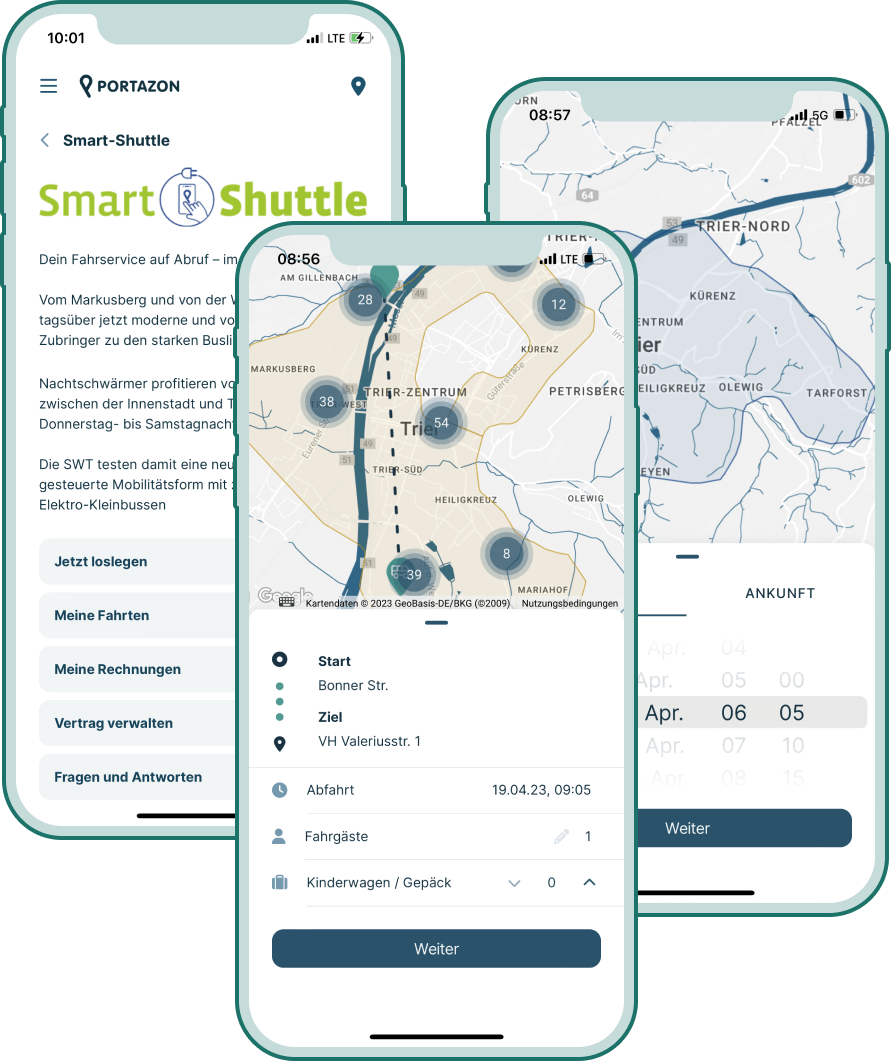 Screenshots - Buchung Smart-Shuttle Trier - Portazon-App