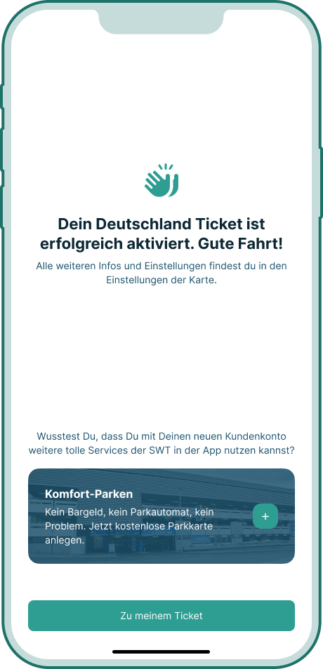 Deutschland-Ticket in der Portazon-APP erfolgreich aktiviert (Screen).