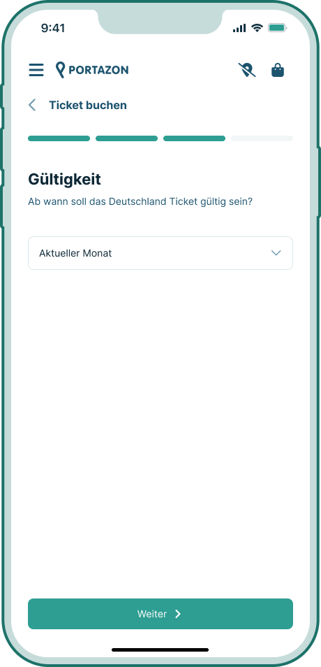 Deutschland-Ticket in der Portazon App - Eingabe Gültigkeitszeitraum
