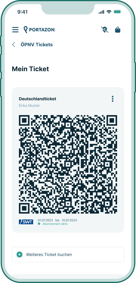 deutschlandticket in der Portazon App - QR Code im Smartphone