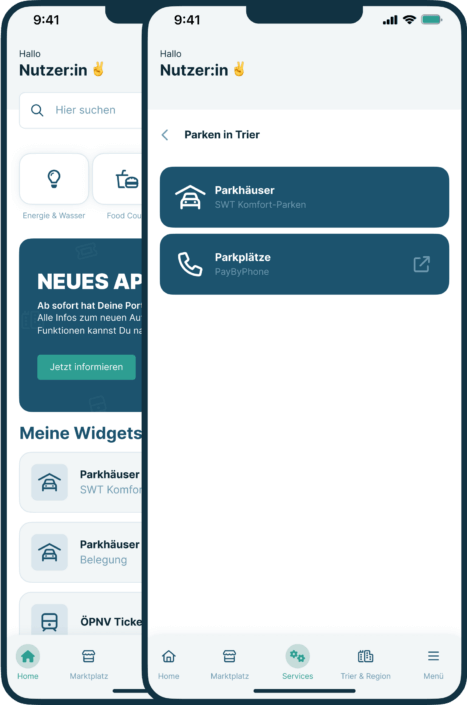 Wo finde ich den Parken in Trier Service in der Portazon App?