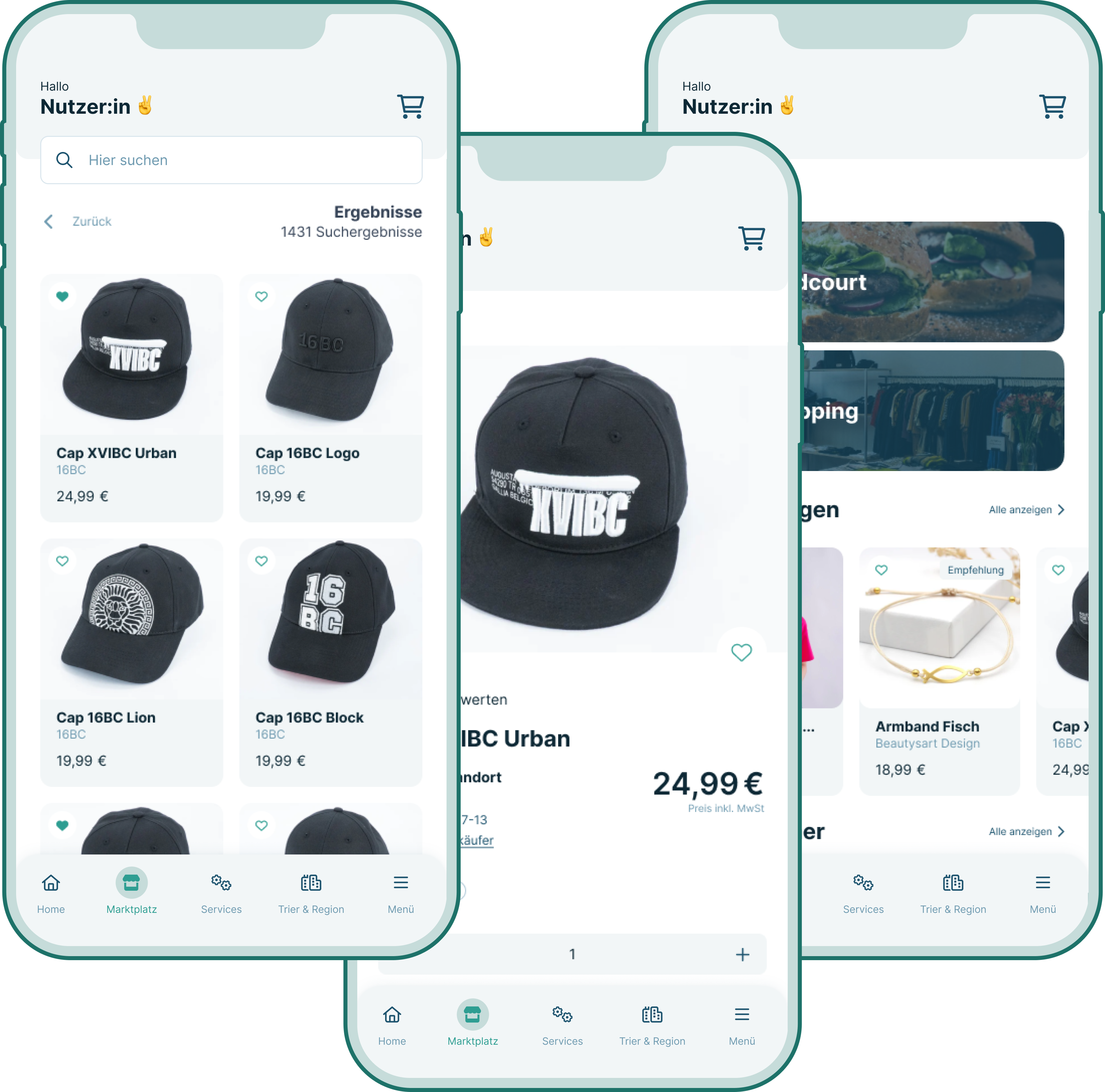 Portazon Partner werden - App - Screens Marktplatz, Produkt & Home